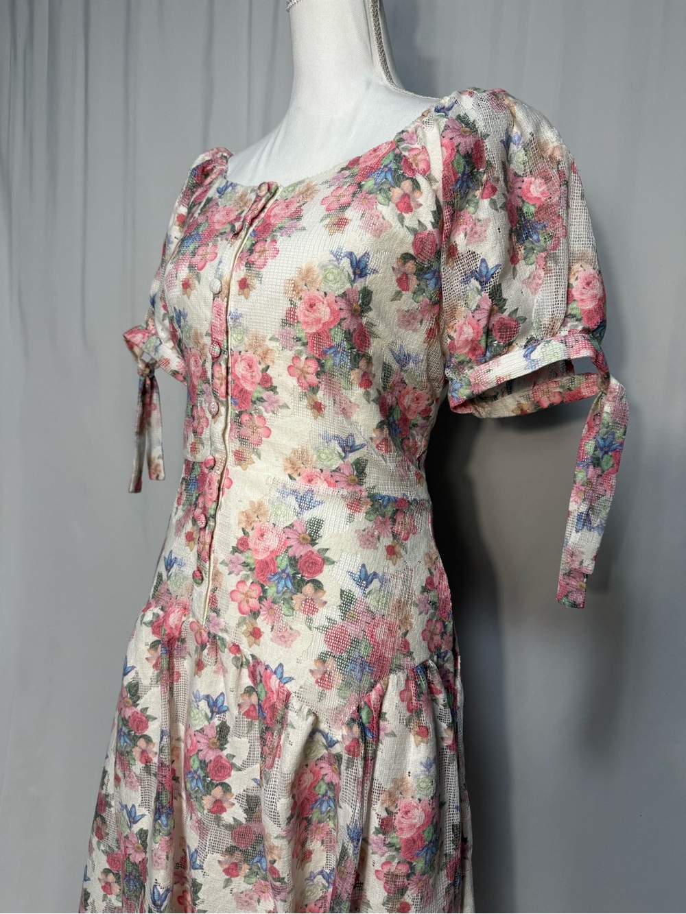Ivy City Co Cottagecore Floral Lace Puff Sleeve Midi Dress XL Romantic Coquette